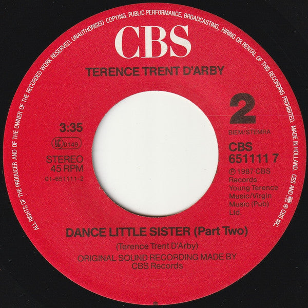 Terence Trent D'Arby : Dance Little Sister (7", Single)