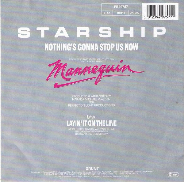 Starship (2) : Nothing's Gonna Stop Us Now (7", Single)