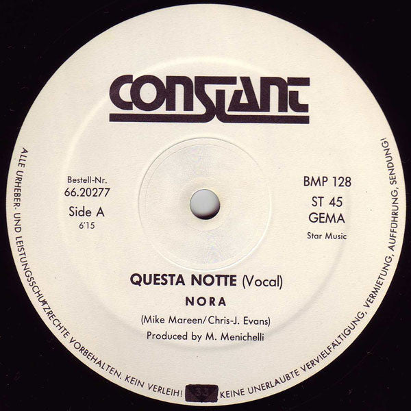 Nora* : Questa Notte (12", Maxi)