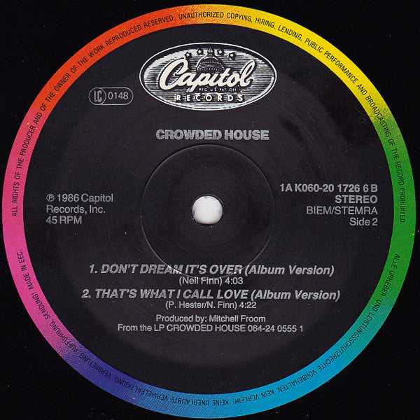 Crowded House : Don't Dream It's Over (Extended Version) (12", Single)