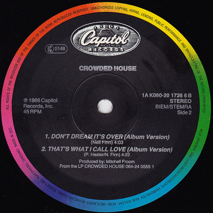 Crowded House : Don't Dream It's Over (Extended Version) (12", Single)