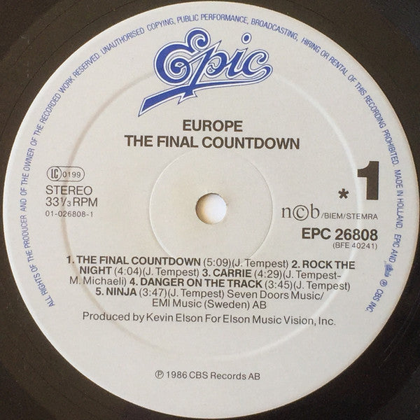 Europe (2) : The Final Countdown (LP, Album, Emb)
