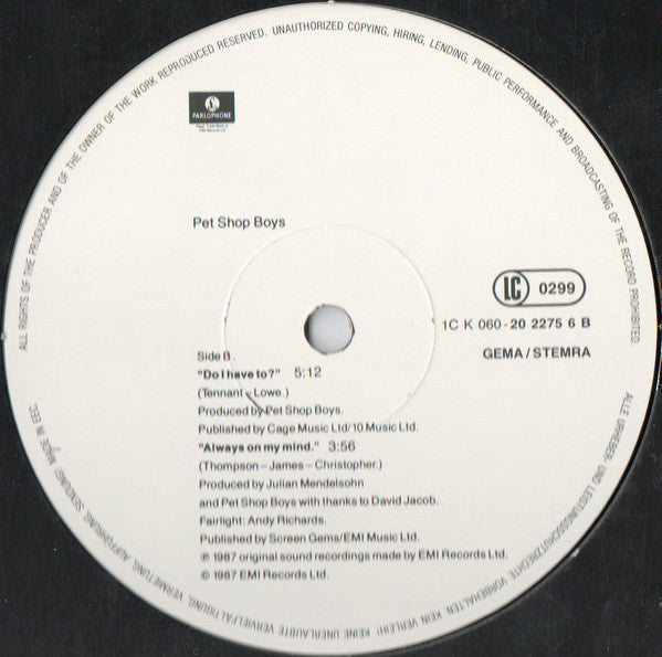 Pet Shop Boys : Always On My Mind (12", Maxi)