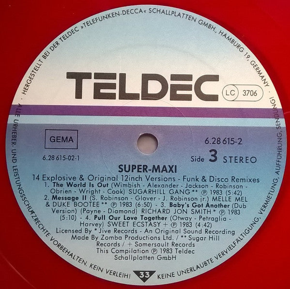 Various : Super Maxi (Funk, Rap & Disco Remixes) (2xLP, Comp, Red)