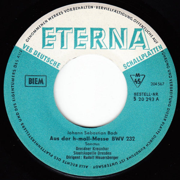 Dresdner Kreuzchor - Johann Sebastian Bach : Aus Der H-Moll-Messe BWV 232 (7", Mono)