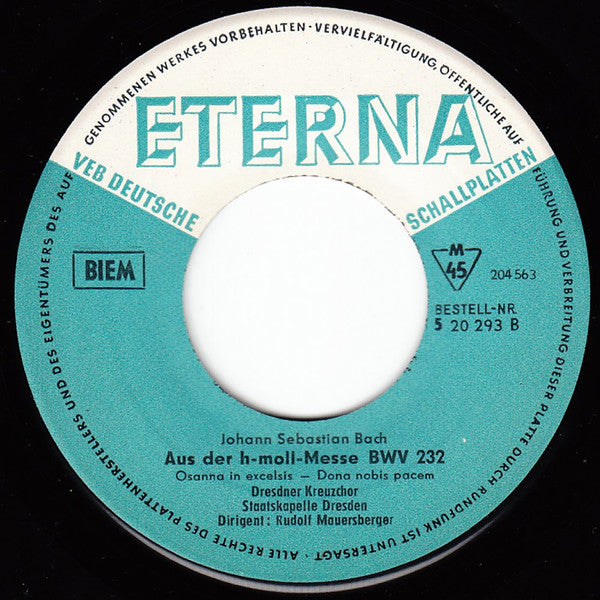 Dresdner Kreuzchor - Johann Sebastian Bach : Aus Der H-Moll-Messe BWV 232 (7", Mono)