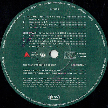 The Alan Parsons Project : Stereotomy (LP, Album)