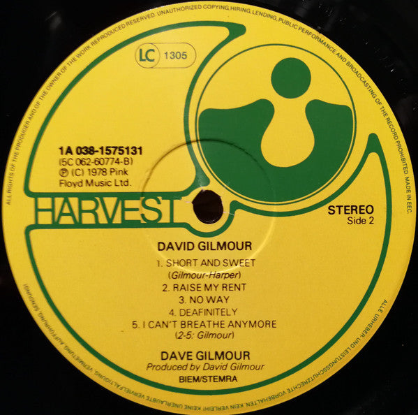 David Gilmour : David Gilmour (LP, Album, RE)