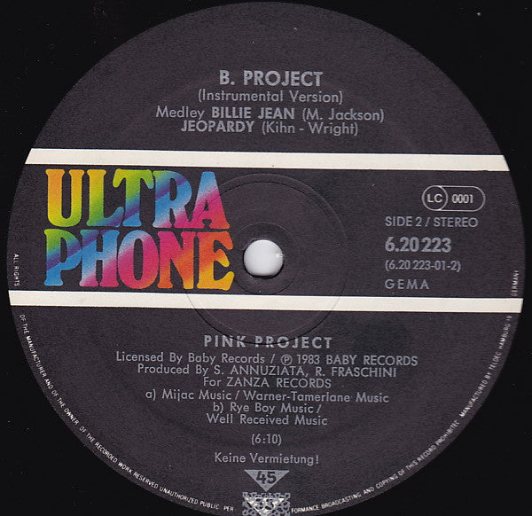 Pink Project : B.Project (Medley Billie Jean / Jeopardy) (12", Maxi)