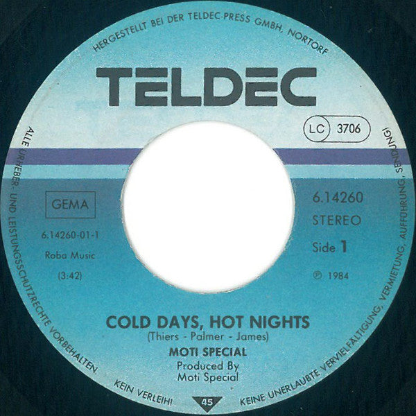 Moti Special : Cold Days Hot Nights / Out Of Tune (7", Single)
