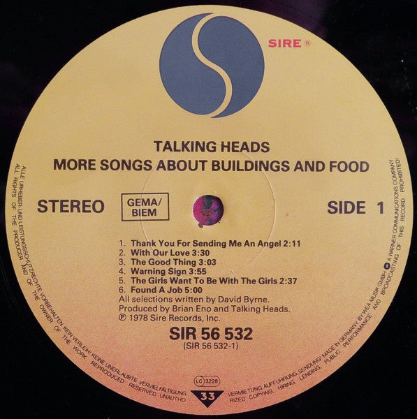 Talking Heads : More Songs About Buildings And Food (LP, Album, RE)