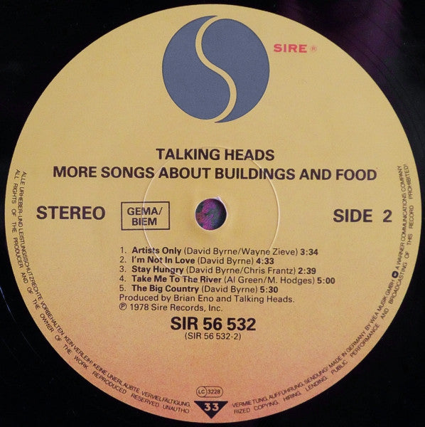 Talking Heads : More Songs About Buildings And Food (LP, Album, RE)