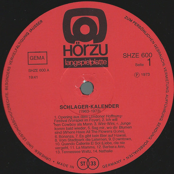Various : Schlager Kalender 1963-1973 (2xLP, Comp)