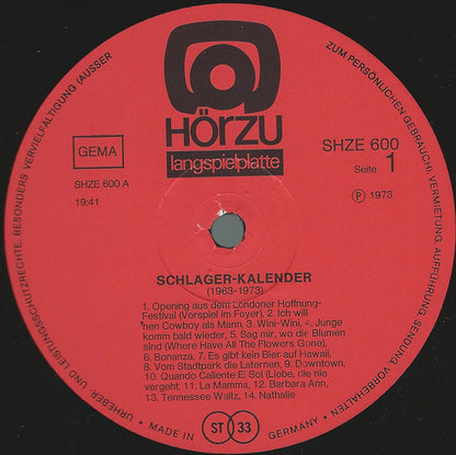 Various : Schlager Kalender 1963-1973 (2xLP, Comp)