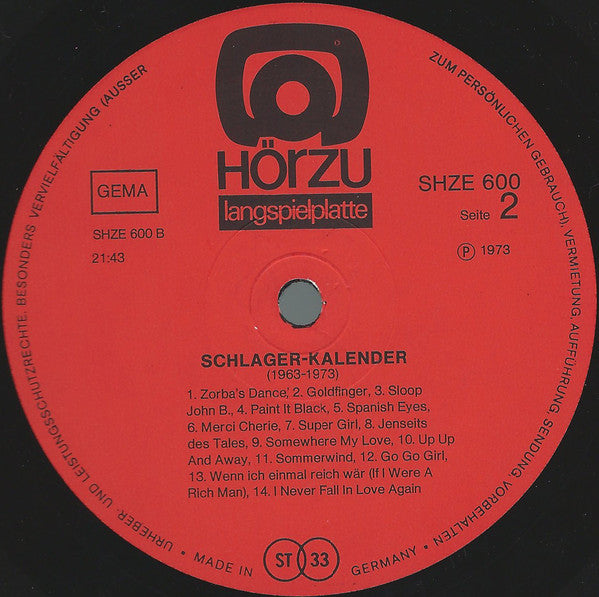 Various : Schlager Kalender 1963-1973 (2xLP, Comp)