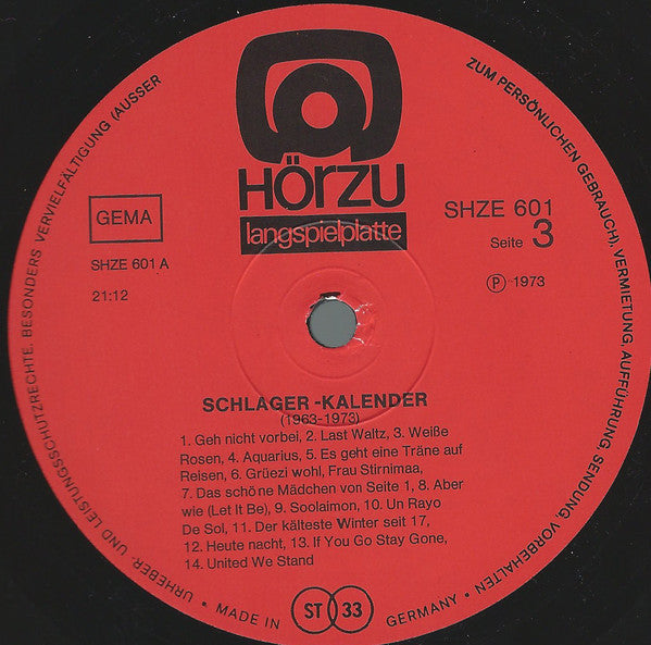 Various : Schlager Kalender 1963-1973 (2xLP, Comp)