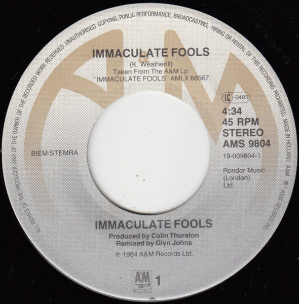 Immaculate Fools : Immaculate Fools (7", Single)