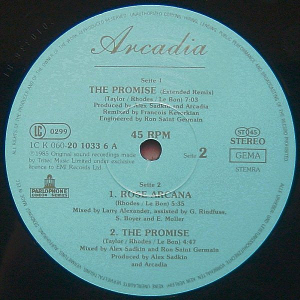 Arcadia (3) : The Promise (Extended Remix) (12", Maxi)