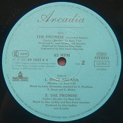 Arcadia (3) : The Promise (Extended Remix) (12", Maxi)
