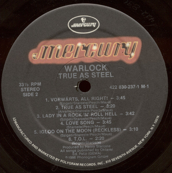 Warlock (2) : True As Steel (LP, Album)