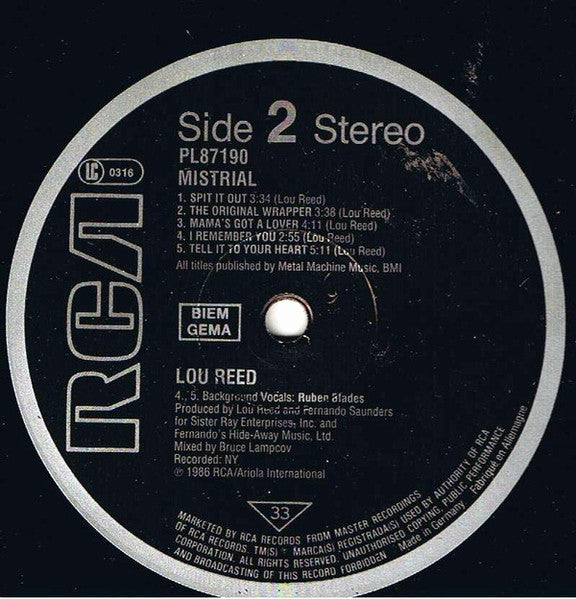 Lou Reed : Mistrial (LP, Album)