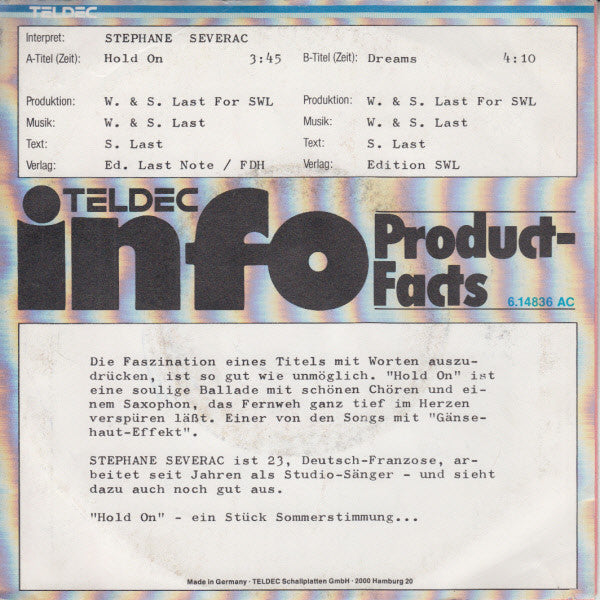 Stephane Sévérac : Hold On (7", Single, Promo)