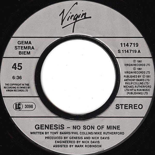 Genesis : No Son Of Mine (7", Single)