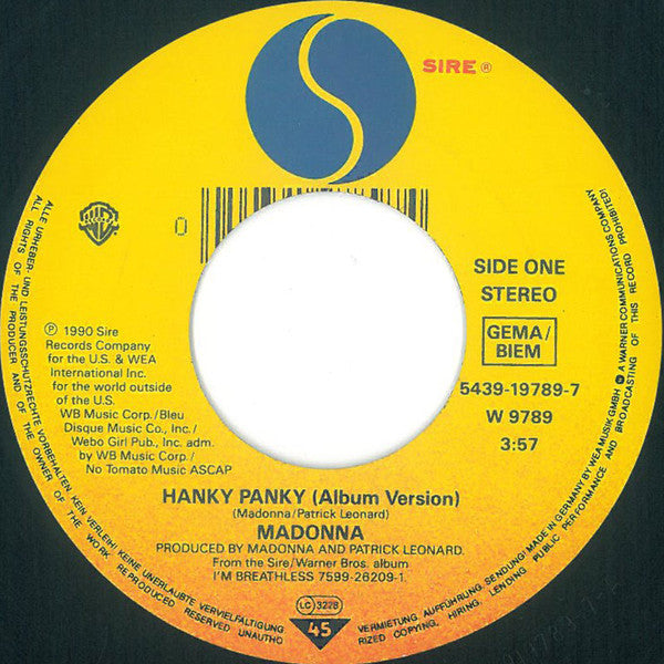 Madonna : Hanky Panky (7", Lar)