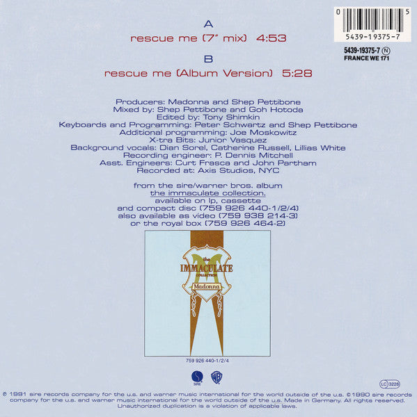 Madonna : Rescue Me (7", Lar)