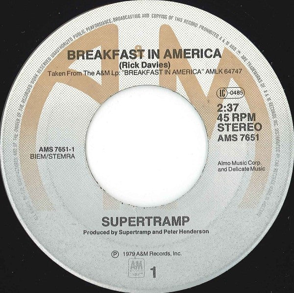 Supertramp : Breakfast In America (7", Single)