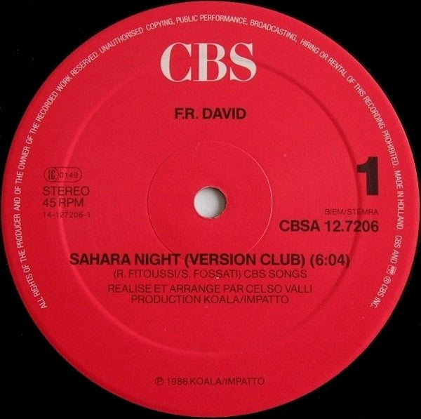 F.R. David : Sahara Night (12", Maxi)
