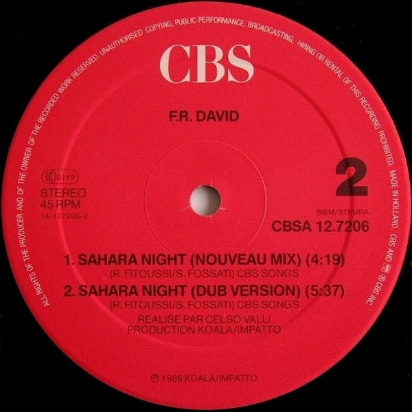 F.R. David : Sahara Night (12", Maxi)