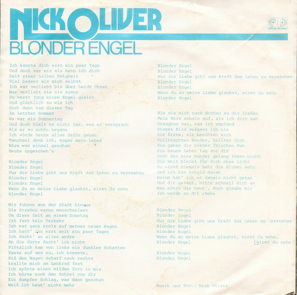 Nicky Oliver : Blonder Engel (7", Single)
