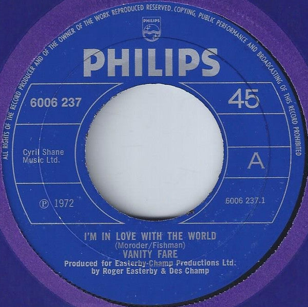 Vanity Fare : I'm In Love With The World (7", Single)