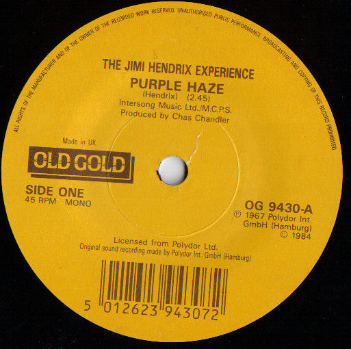 The Jimi Hendrix Experience : Purple Haze / The Wind Cries Mary (7", Mono)