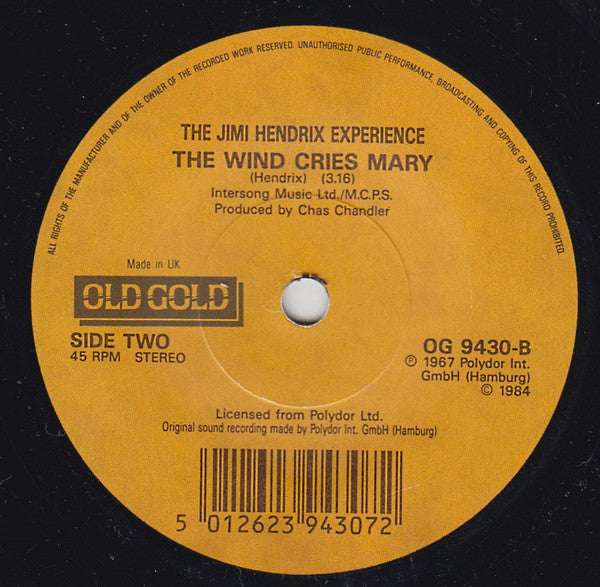 The Jimi Hendrix Experience : Purple Haze / The Wind Cries Mary (7", Mono)