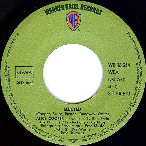 Alice Cooper : Elected! (7", Single, RP)