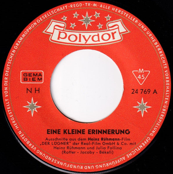 Heinz Rühmann : Eine Kleine Erinnerung (7", Single, Mono)
