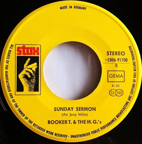 Booker T. & The M.G.'s* : Something / Sunday Sermon (7")