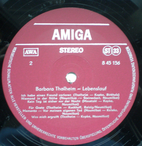 Barbara Thalheim & Streichquartett Jens Naumilkat : Lebenslauf (LP, Album, Red)