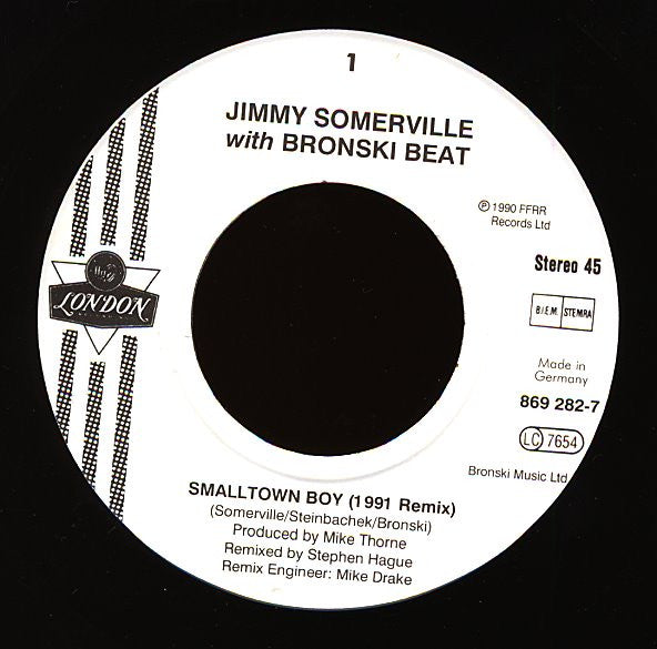Jimmy Somerville With Bronski Beat : Smalltown Boy (1991 Remix) (7", Single)