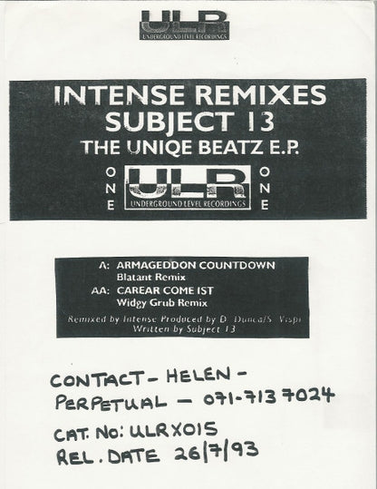 Subject 13 : The Uniqe Beatz - Rmx (12", EP, Promo, Sta)