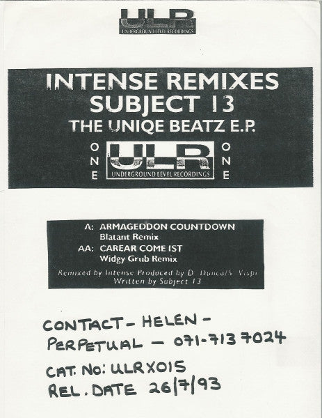 Subject 13 : The Uniqe Beatz - Rmx (12", EP, Promo, Sta)