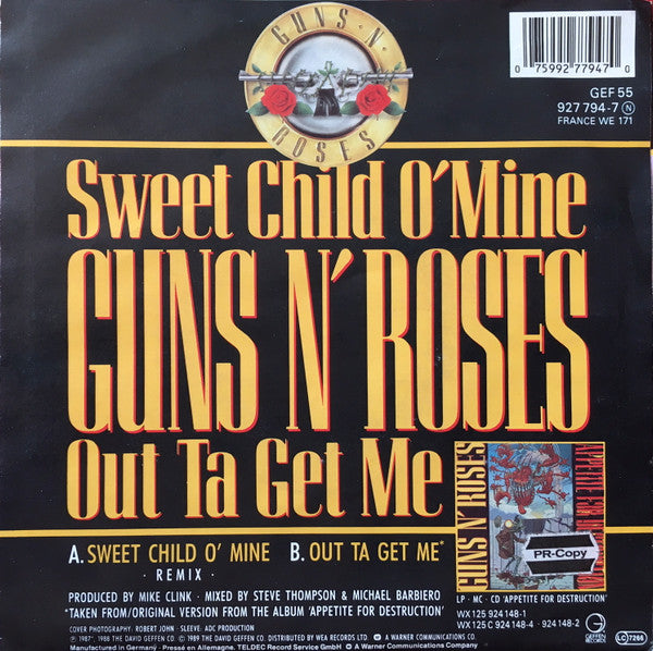 Guns N' Roses : Sweet Child O' Mine (Remix) (7", Single, Lar)