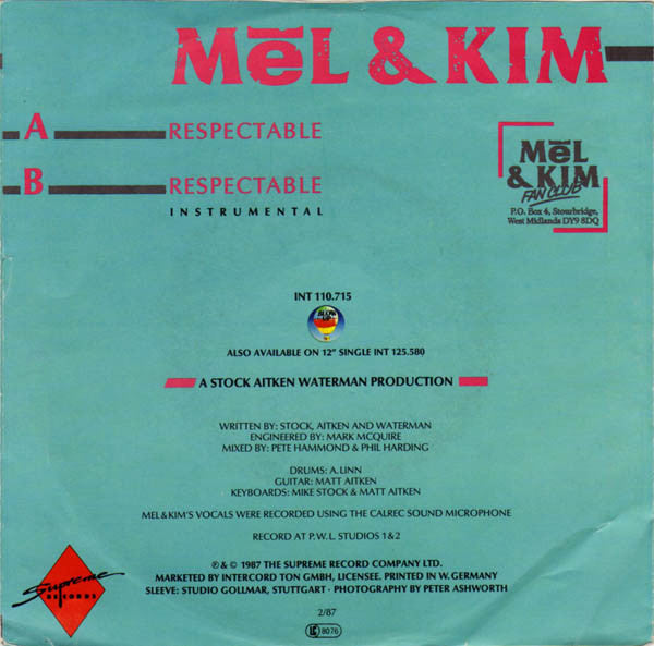 Mel & Kim : Respectable (7", Single, Red)