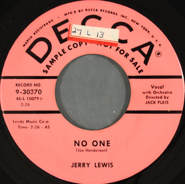 Jerry Lewis (3) : By Myself / No One (7", Single, Promo)
