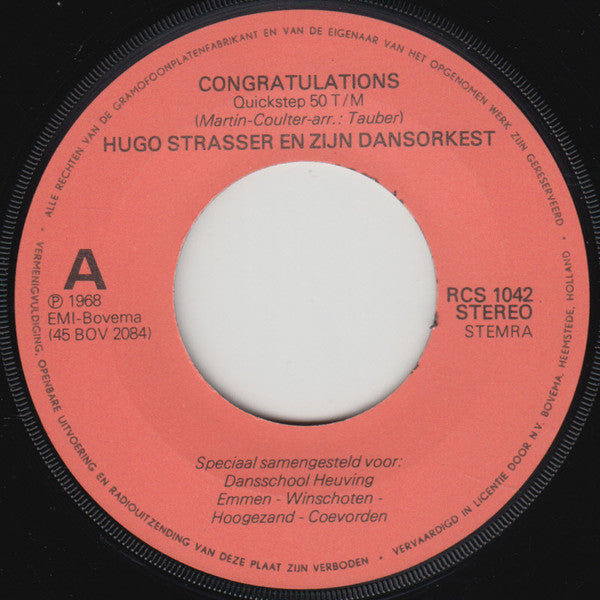 Hugo Strasser Und Sein Tanzorchester : Congratulations (7", Single)