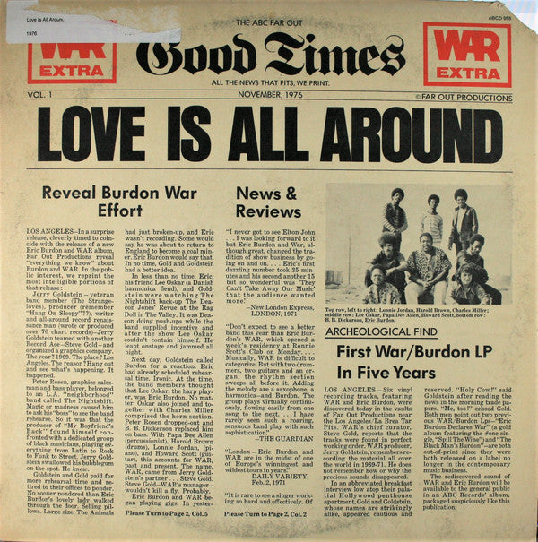 War Featuring Eric Burdon* : Love Is All Around (LP, Album, Pit)