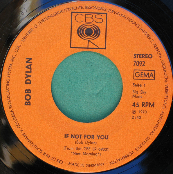 Bob Dylan : If Not For You (7", Single, Promo)