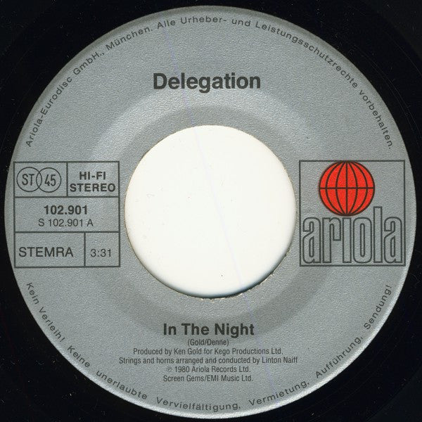Delegation : In The Night  (7", Single)
